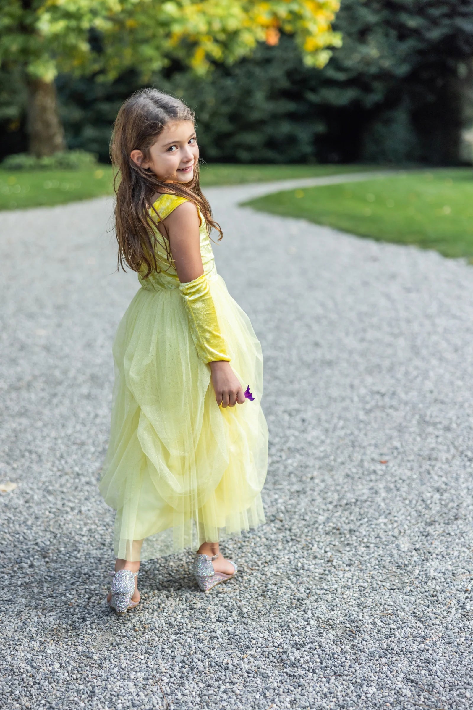 Velvety Soft Yellow Princess Gown with Arm Warmers | Great Pretenders