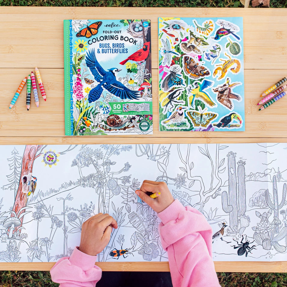 Bugs, Birds & Butterflies Fold-Out Coloring Book | eeBoo