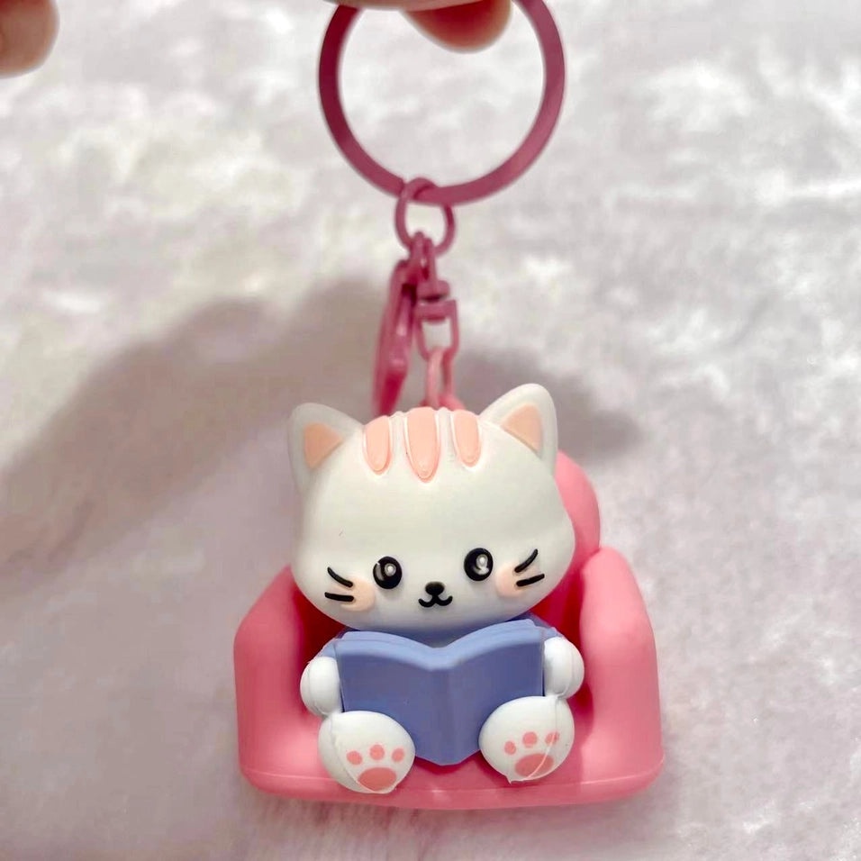 Reading Cat Key Charm