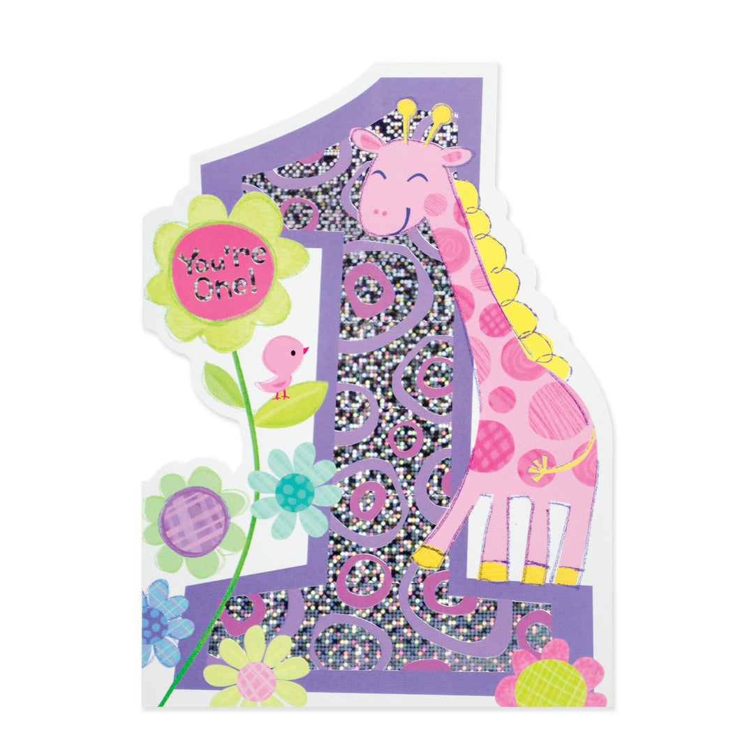 Age Specific One Year Old Giraffe Foil Card