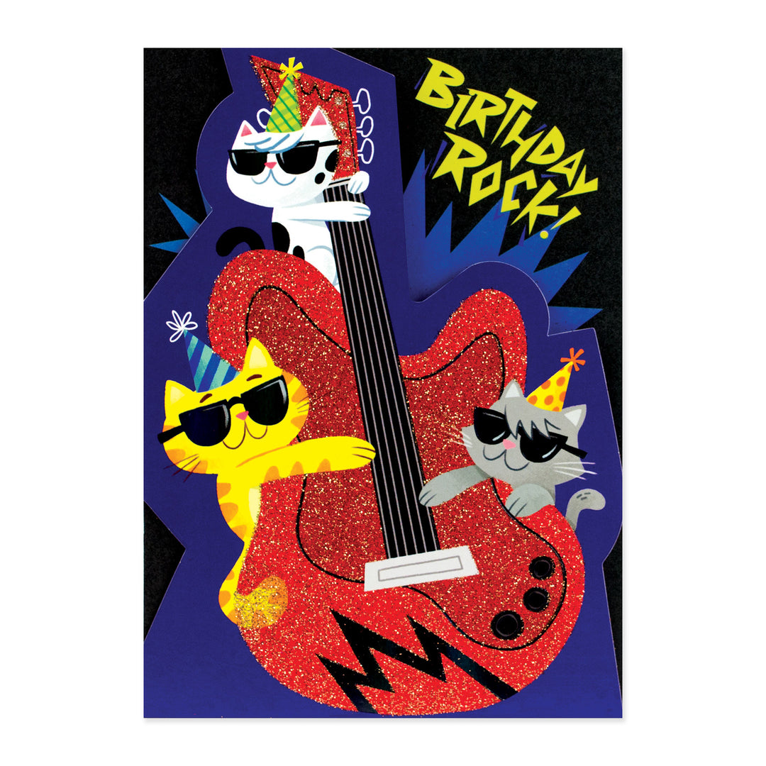 Glitter Cats and Guitar Birthday Card