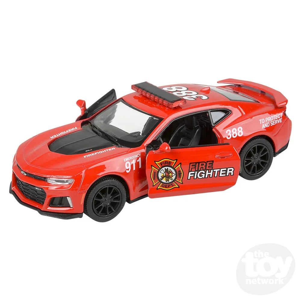5" Die-Cast Pull Back Chevy Police And Firefighter Camaro
