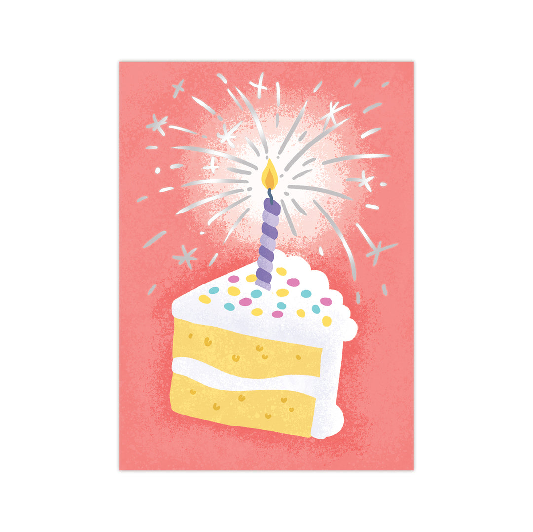 Candle in Slice of Birthday Cake Card