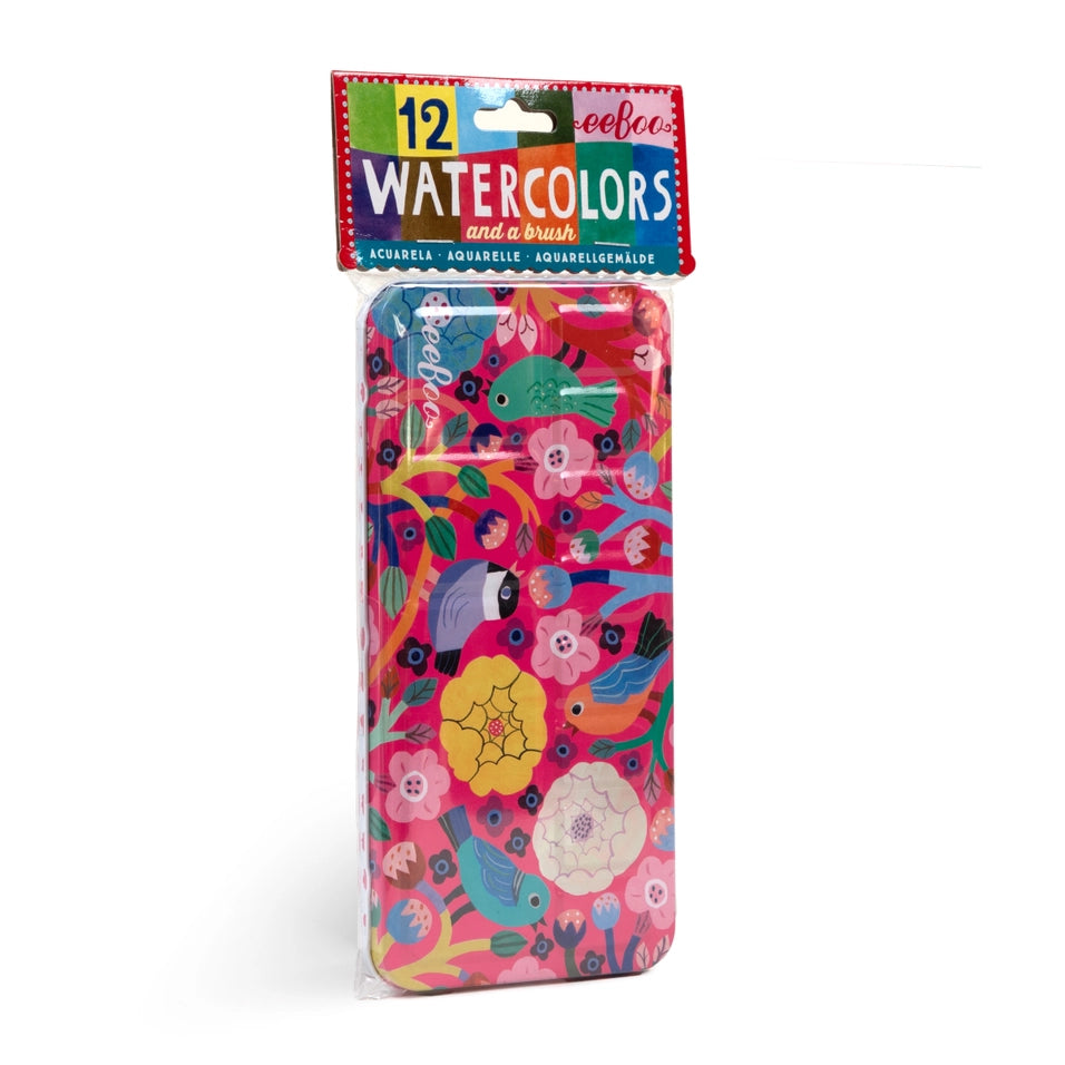 Birds in Fuchsia Watercolors Paint Tin | eeBoo