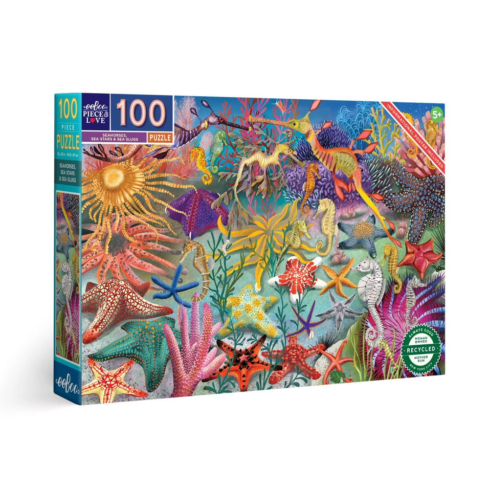 Seahorses, Sea Stars & Sea Slugs 100 Piece Rectangle Puzzle | eeBoo