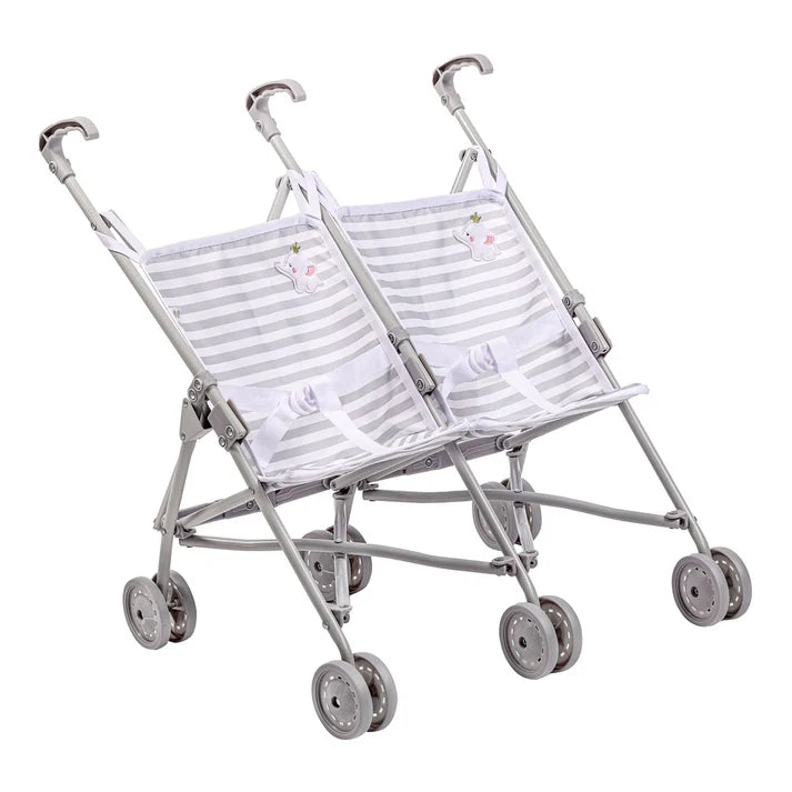 Berenguer Boutique Twin Umbrella Baby Doll Stroller - Elephant Grey | JC Toys - LOCAL PICK UP ONLY