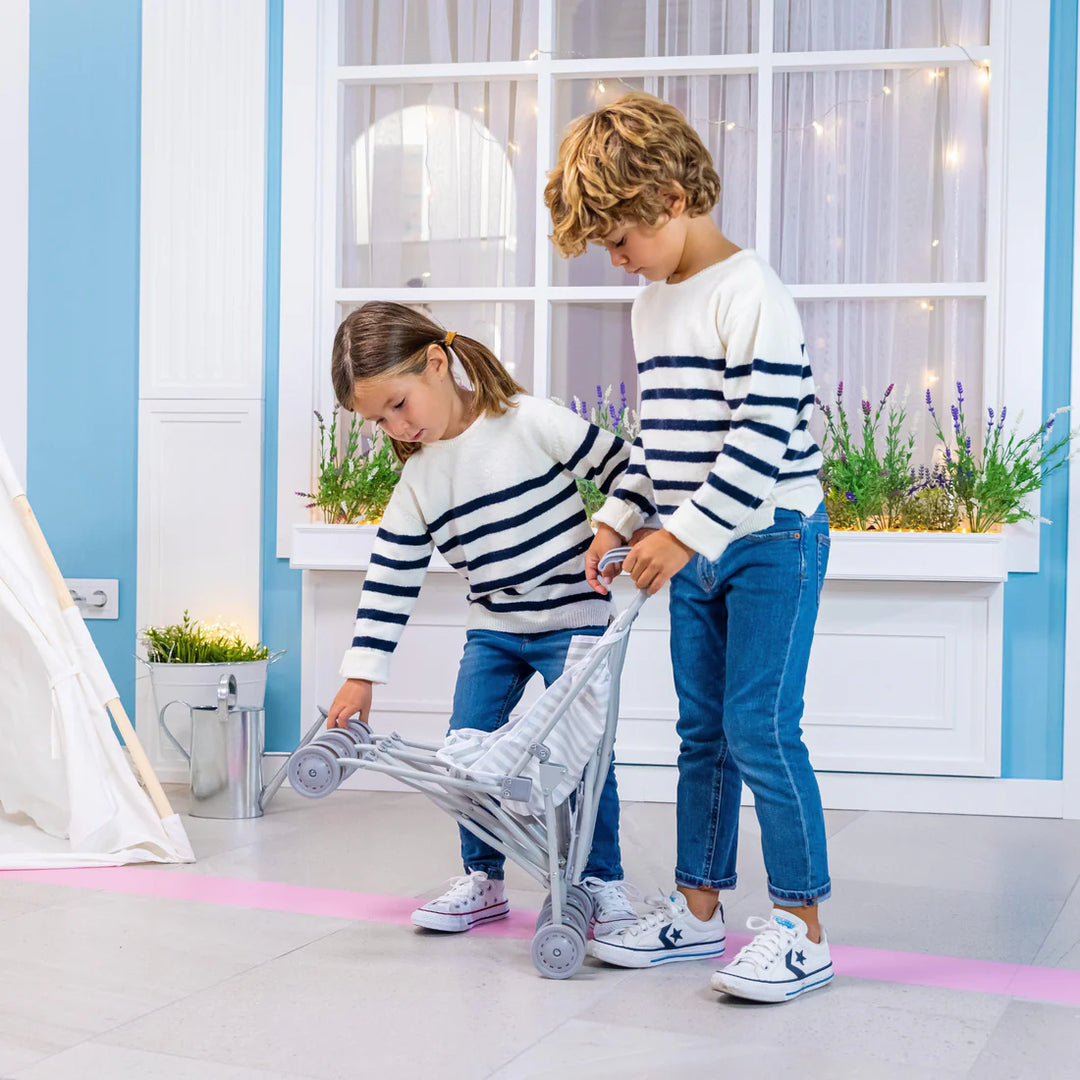 Berenguer Boutique Twin Umbrella Baby Doll Stroller - Elephant Grey | JC Toys - LOCAL PICK UP ONLY