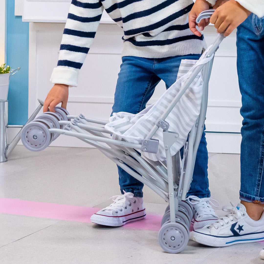 Berenguer Boutique Twin Umbrella Baby Doll Stroller - Elephant Grey | JC Toys - LOCAL PICK UP ONLY