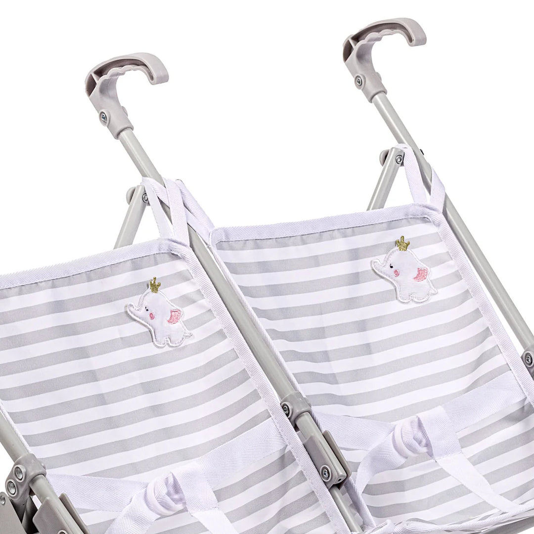 Berenguer Boutique Twin Umbrella Baby Doll Stroller - Elephant Grey | JC Toys - LOCAL PICK UP ONLY