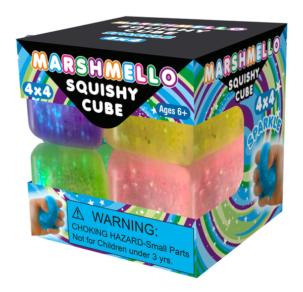 シリコンスクイーズBOX① Marshmello 4x4 Mini Cube Glitter | Zorbitz – The Curious Bear Toy