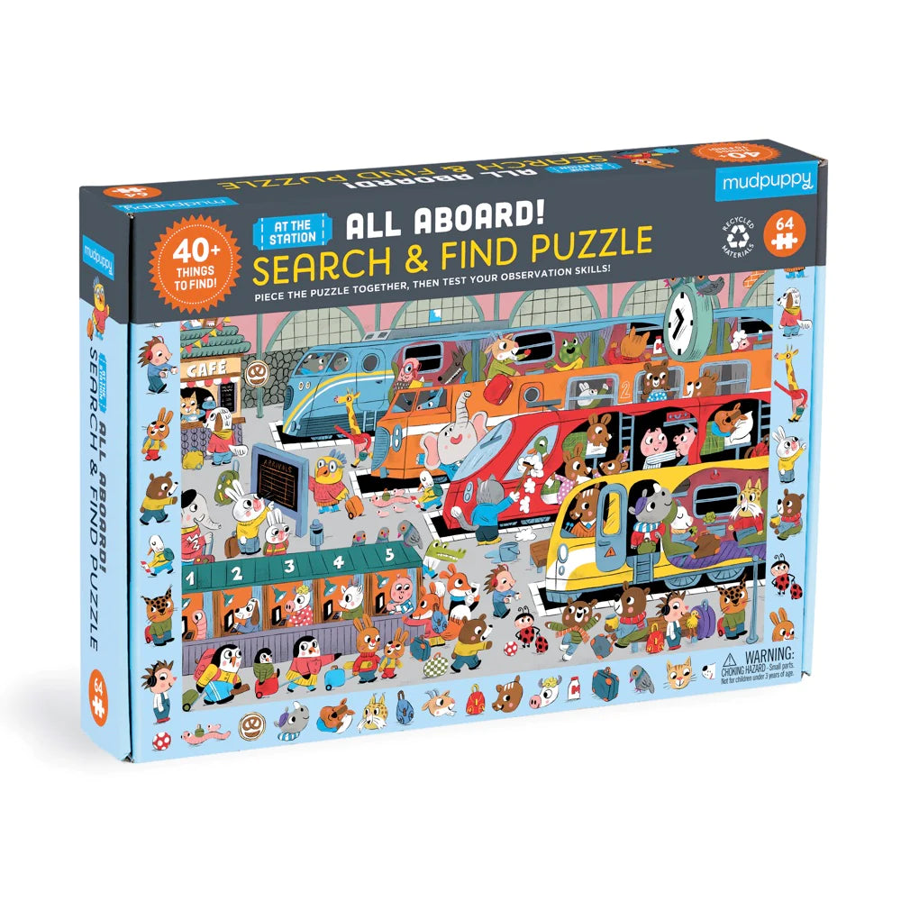 All Aboard! Train Station Search & Find Puzzle - 64 pc