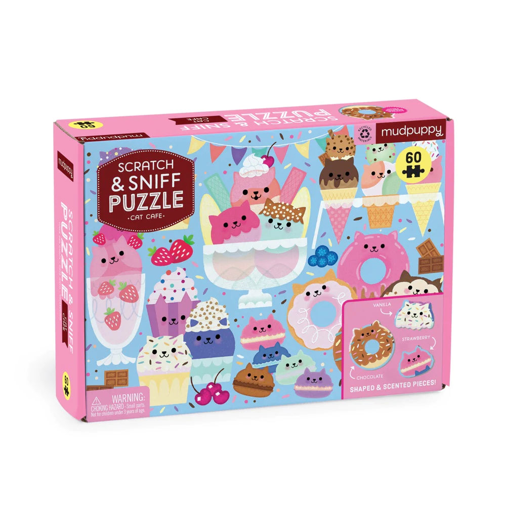 Scratch and Sniff Puzzle - Cat & Cafe - 50 pieces | Mudpuppy