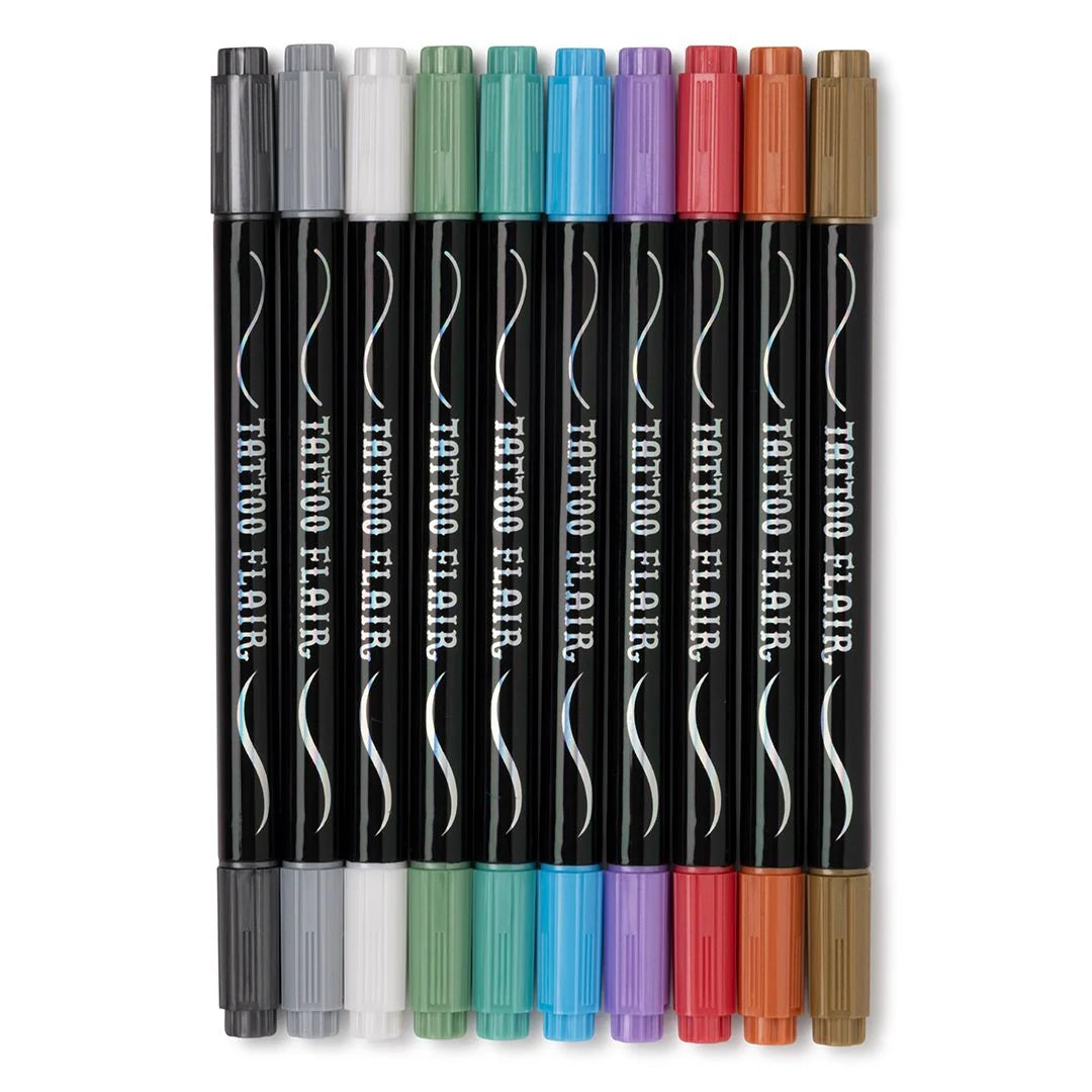 Metallic Tattoo Flair: 10 Tattoo Markers + 12 Stencils | SNIFTY