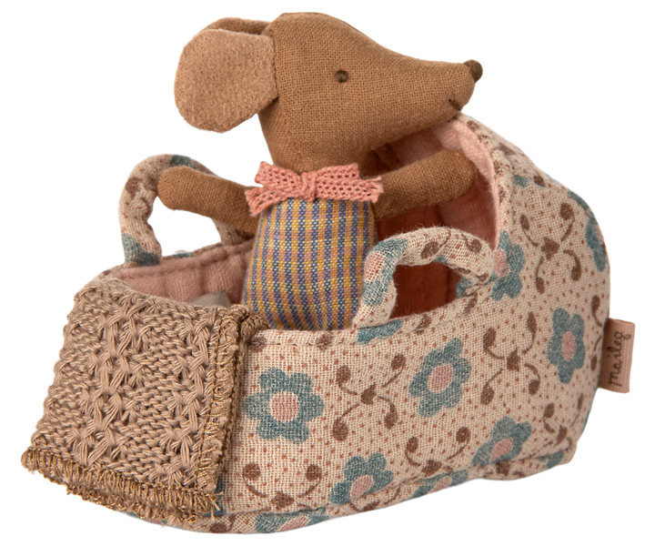 Carry Cot, Baby Mouse - Rose | Maileg