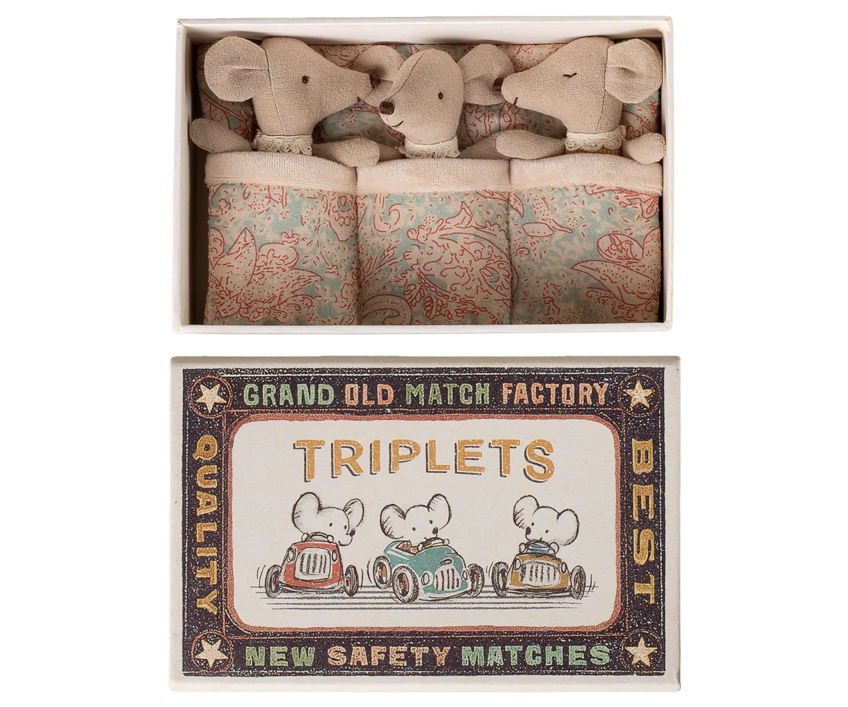 Triplets, Baby Mice in Matchbox - Checker Clothes | Maileg