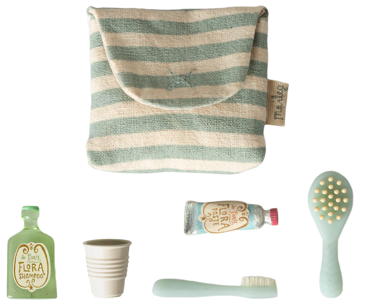 Tooth Brush Set in Bag, Mouse - Blue Stripe | Maileg