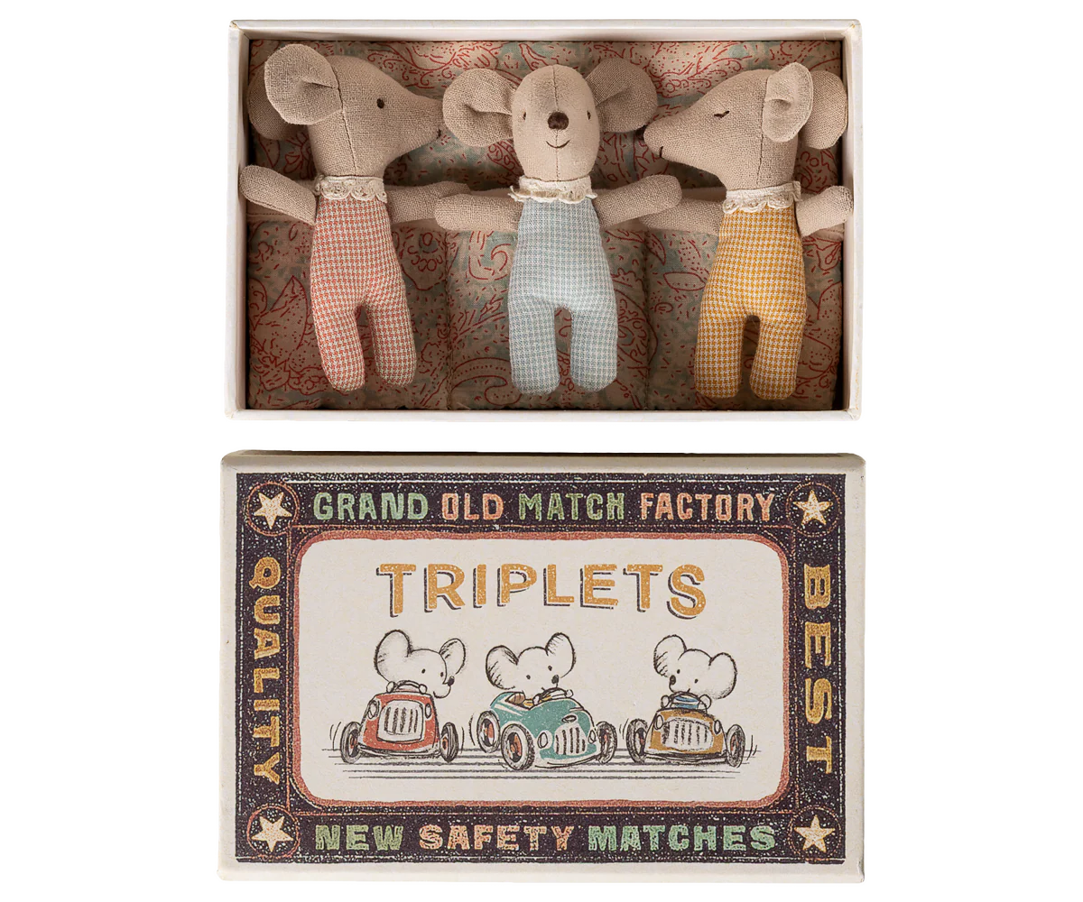 Triplets, Baby Mice in Matchbox - Checker Clothes | Maileg