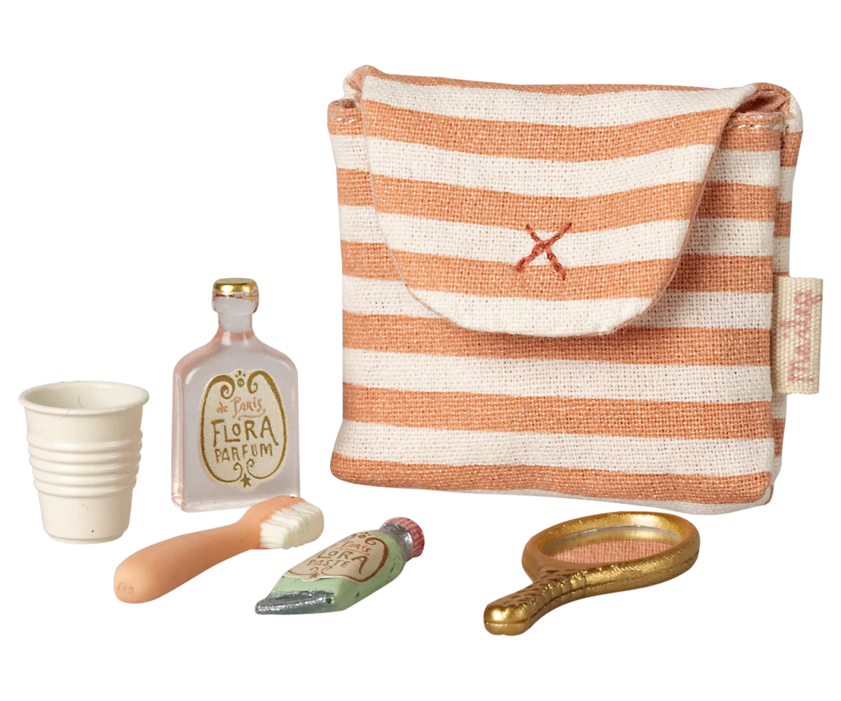 Tooth Brush Set in Bag, Mouse - Coral Stripe | Maileg
