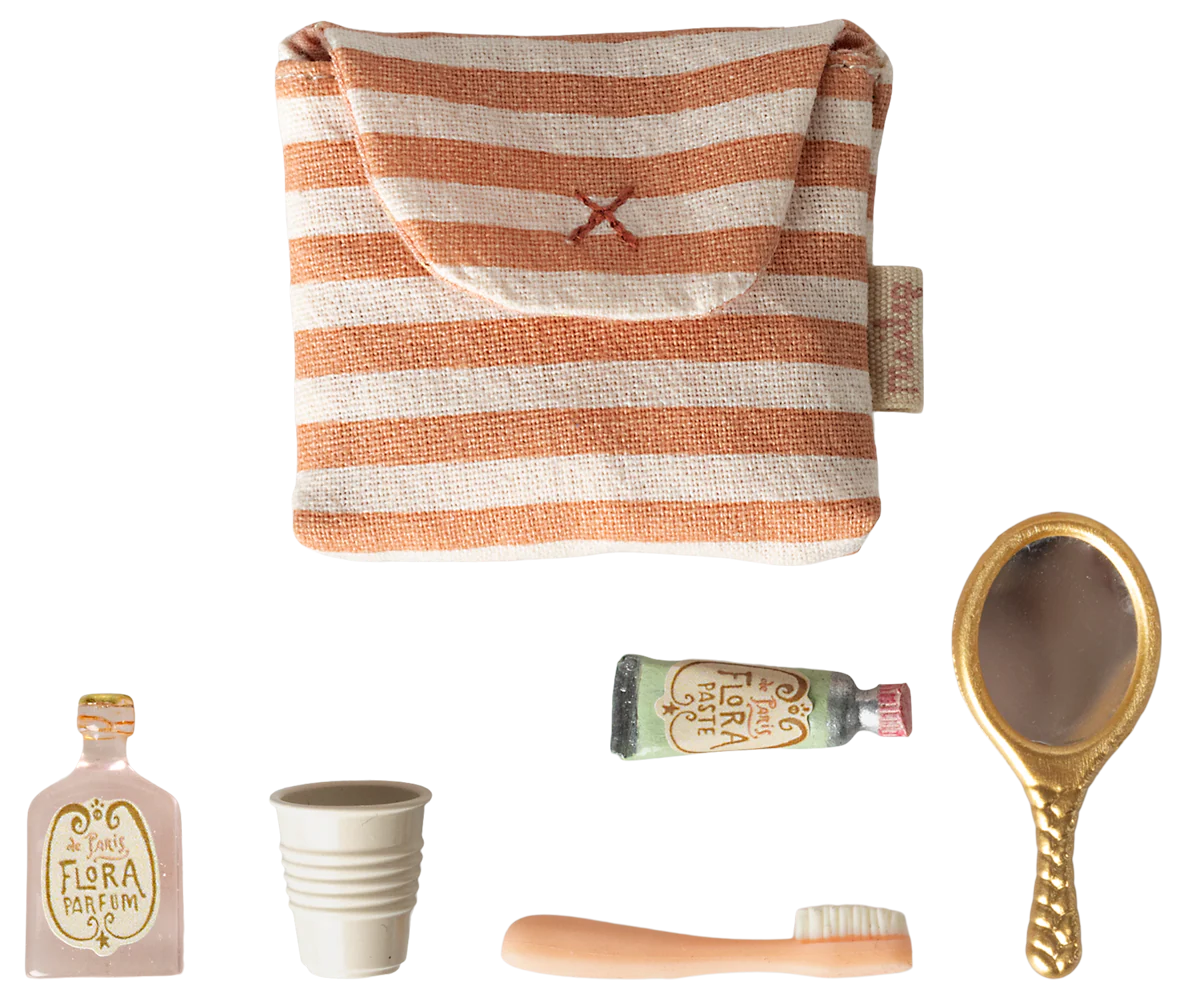 Tooth Brush Set in Bag, Mouse - Coral Stripe | Maileg