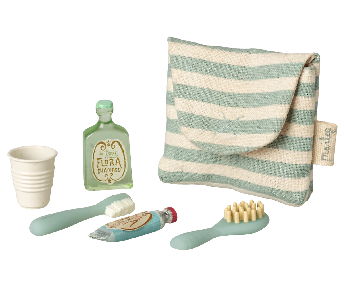 Tooth Brush Set in Bag, Mouse - Blue Stripe | Maileg
