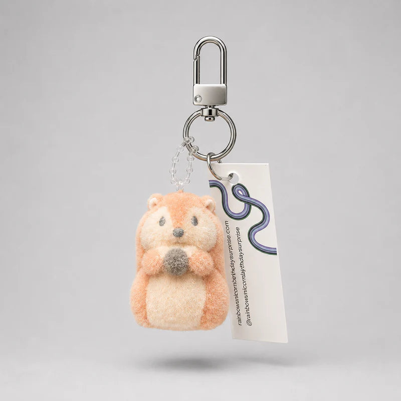 Squirrel Flocked Keychain | Rainbow Unicorn Birthday Surprise