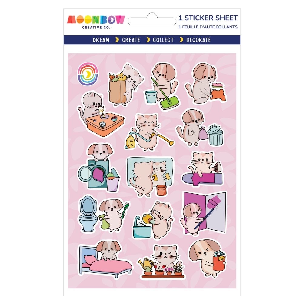 Cleaning Cats & Dogs Glossy Sticker Sheet | MoonBow
