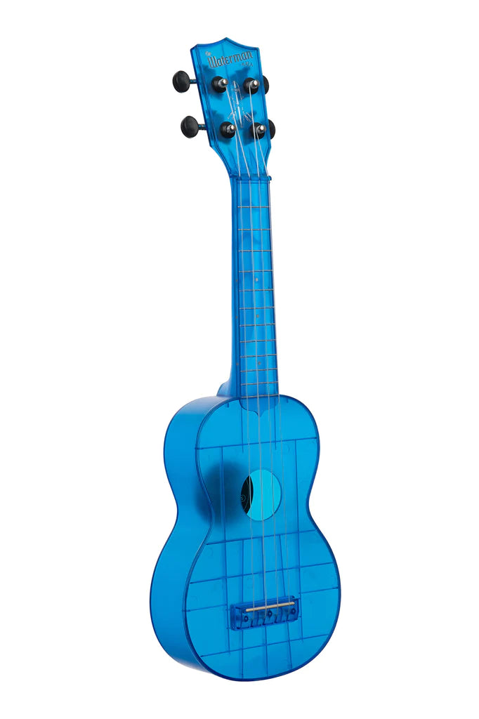 Side view of Cobalt Blue Transparent Soprano Waterman Ukulele