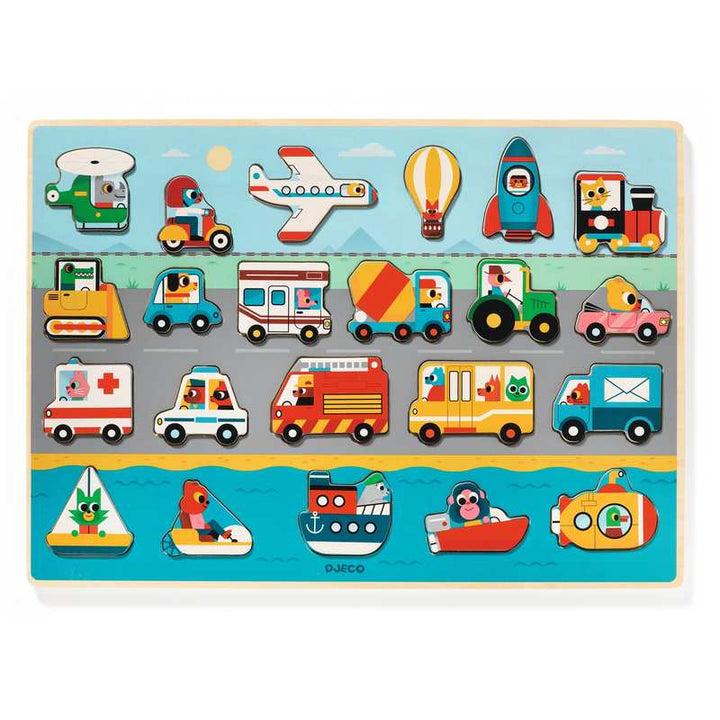 Wooden Puzzles Puzzlo Vroom | DJECO - LOCAL PICK UP ONLY