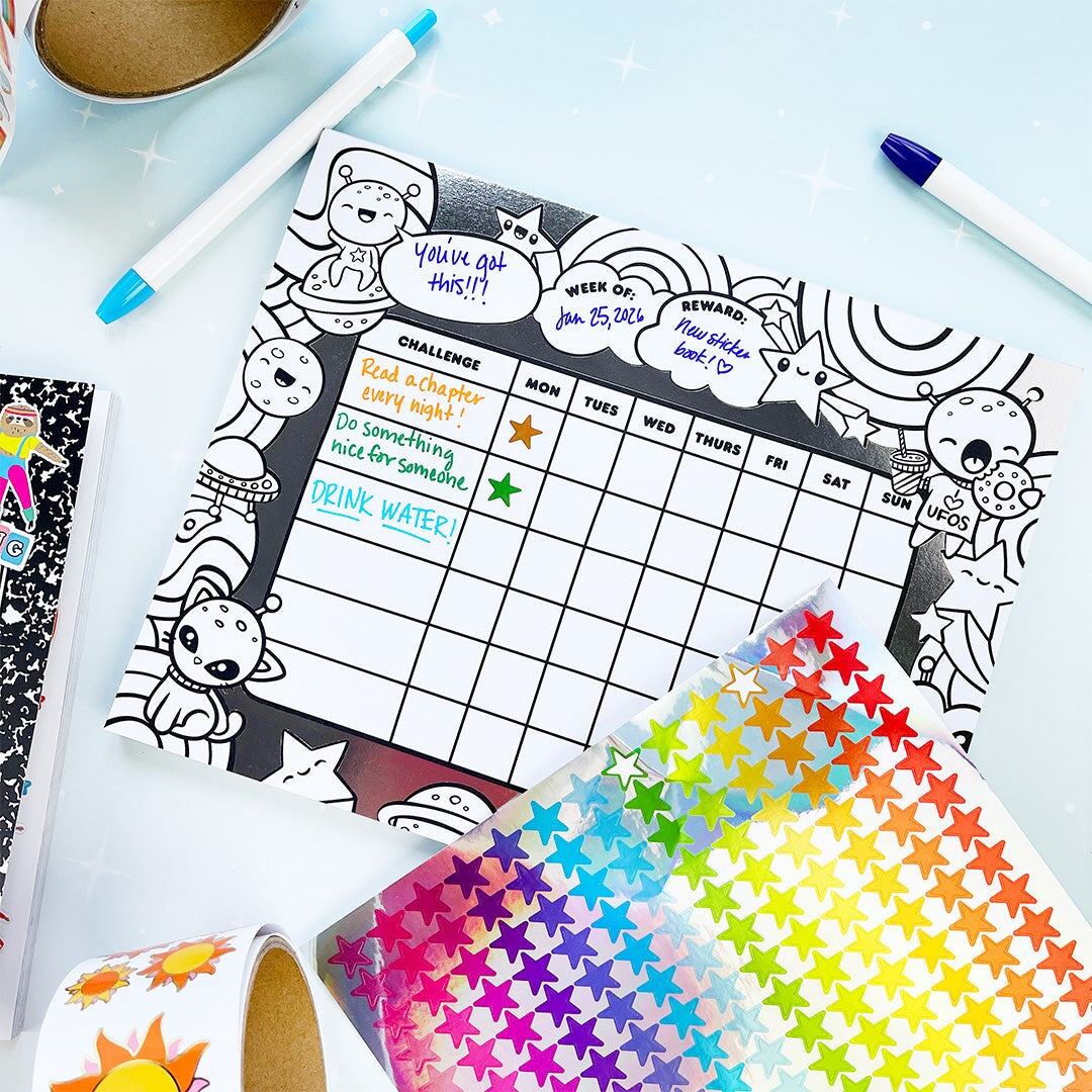 Outta This World Color-In Sticker Reward Chart | Pipsticks