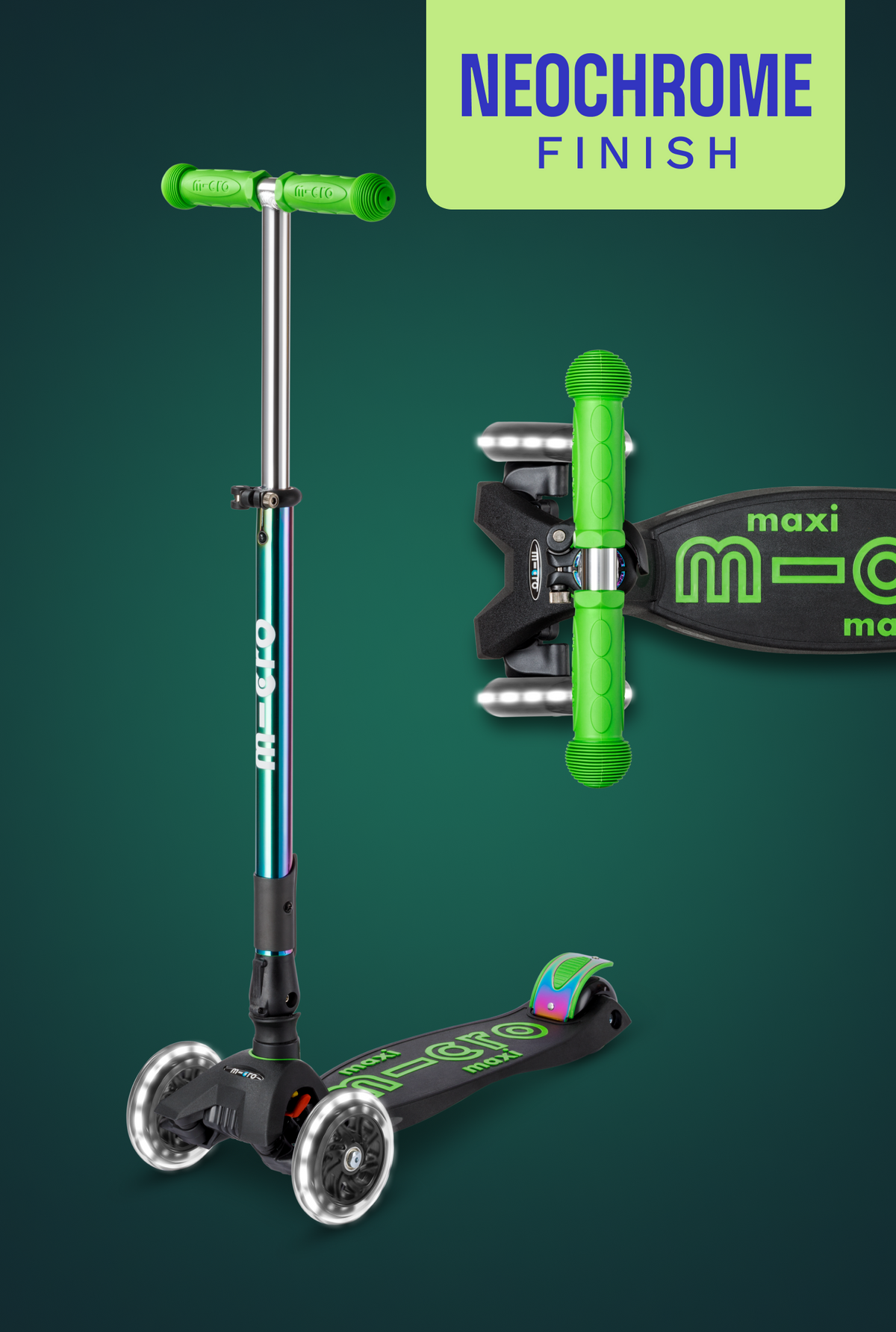 Micro Maxi Foldable LED Neochrome Scooter - Neochrome Green