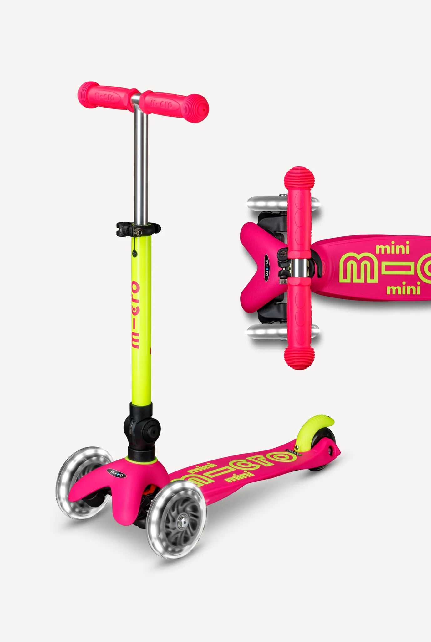 Micro Mini Foldable LED Scooter - Neon Flamingo Pink/Yellow - LOCAL PICK UP ONLY