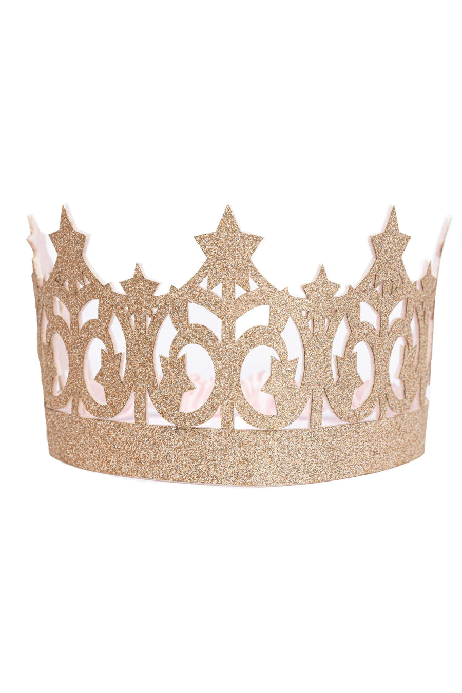 front view of gold glitter crown 