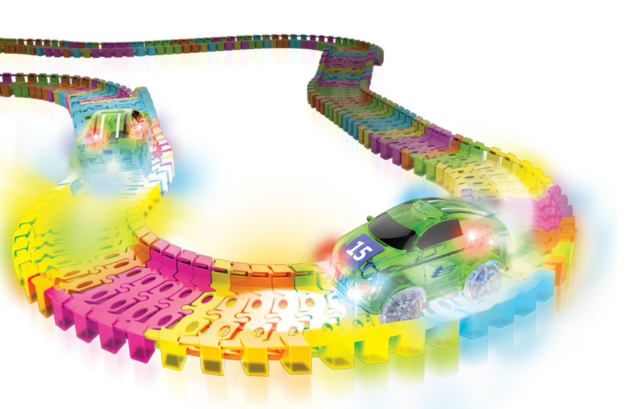 Twister Tracks 221 (11 feet) Neon Glow Track + 1 Green Race Car | Mindscope