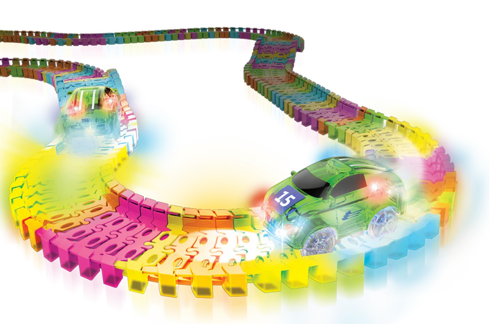 Twister Tracks 221 (11 feet) Neon Glow Track + 1 Green Race Car | Mindscope