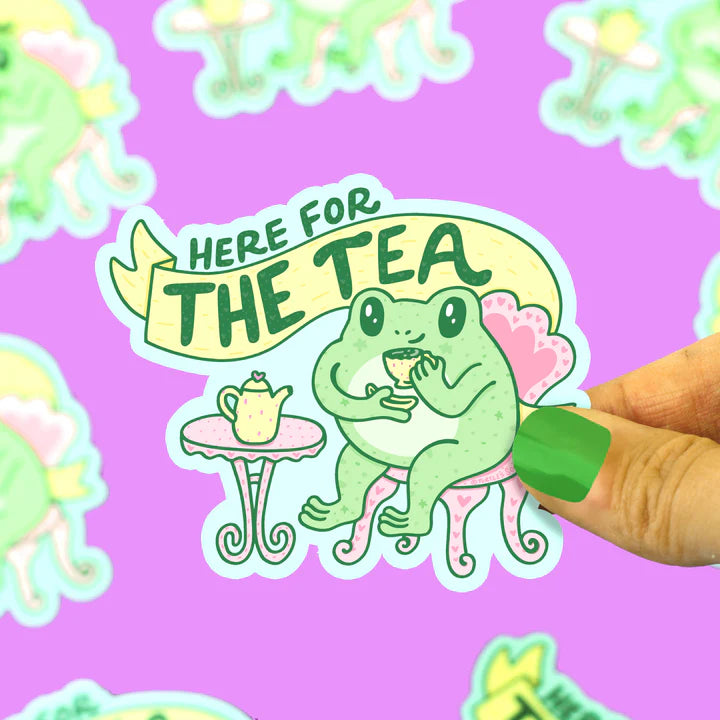 Here For the Tea Frog Gossip Laptop Vinyl Sticker | Turtle's Soup