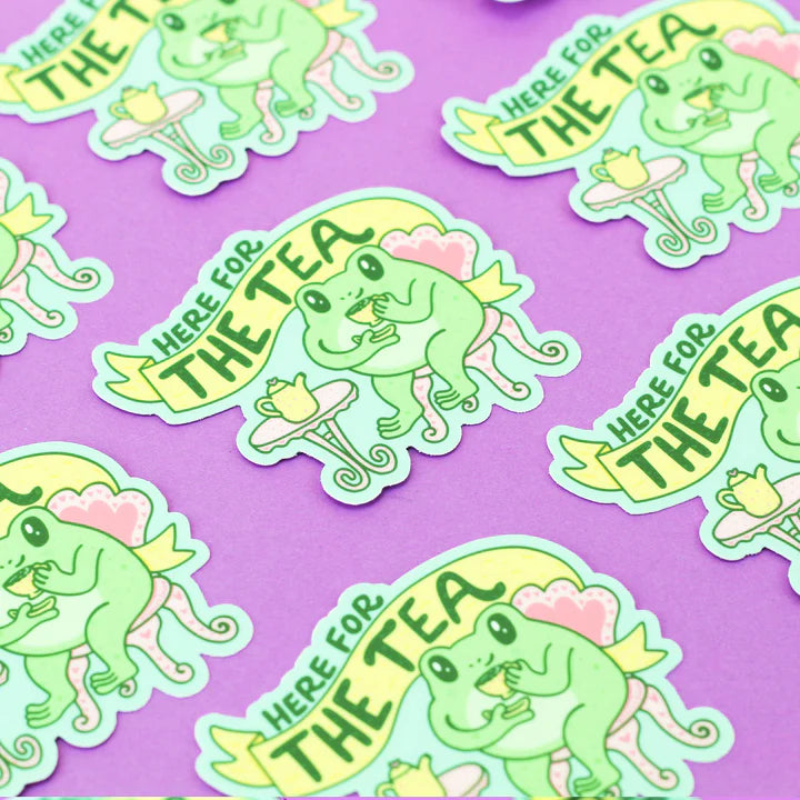 Here For the Tea Frog Gossip Laptop Vinyl Sticker | Turtle's Soup