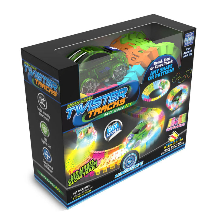 Twister Tracks 221 (11 feet) Neon Glow Track + 1 Green Race Car | Mindscope