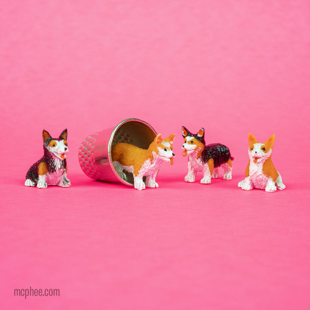 Itty Bitty Corgis scale with thimble