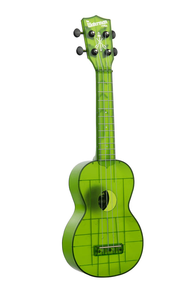 Alternate side view of Jade Green Transparent Soprano Waterman Ukulele