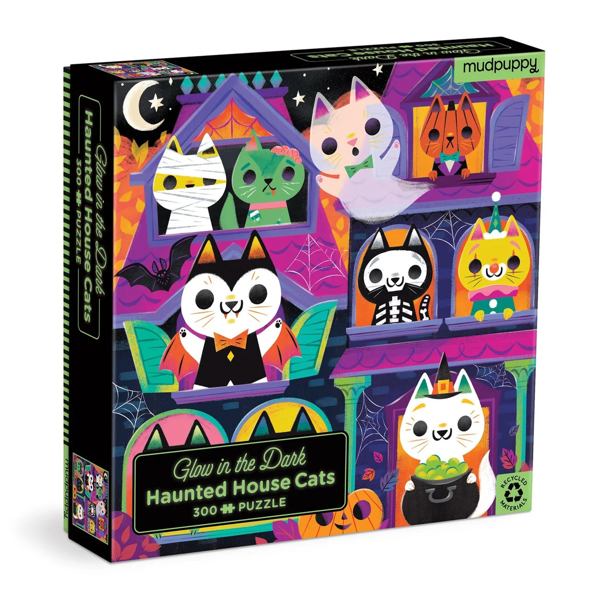 Haunted House Cats 300 Piece Glow in the Dark Puzzle | mudpuppy