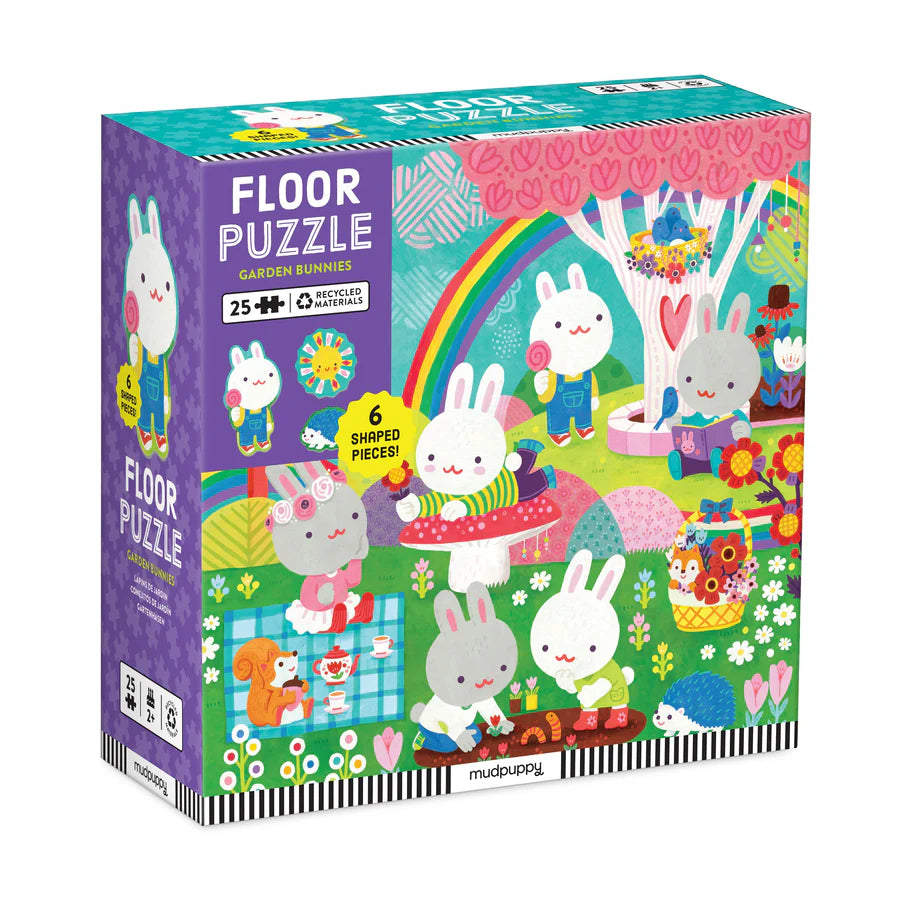 Puzzle Floor with Shaped Pieces Garden Bunnies | Mudpuppy