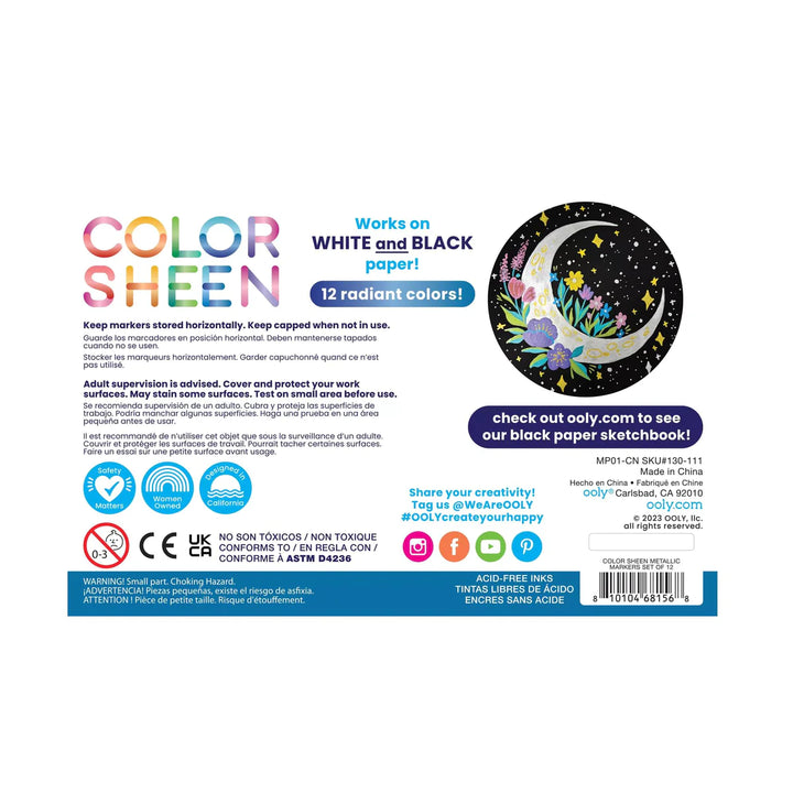 Color Sheen Metallic Colored Felt Tip Markers - Set of 12 | OOLY