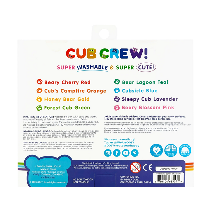 Cub Crew Washable Markers - Set of 8 | OOLY