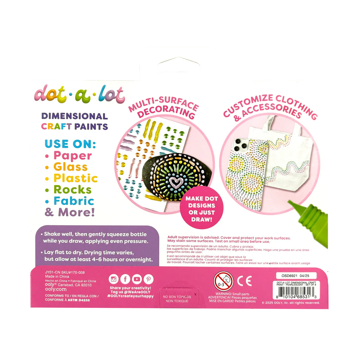 Dot-a-Lot 3D Dimensional Craft Paint - Pearlescent - Set of 8 | OOLY
