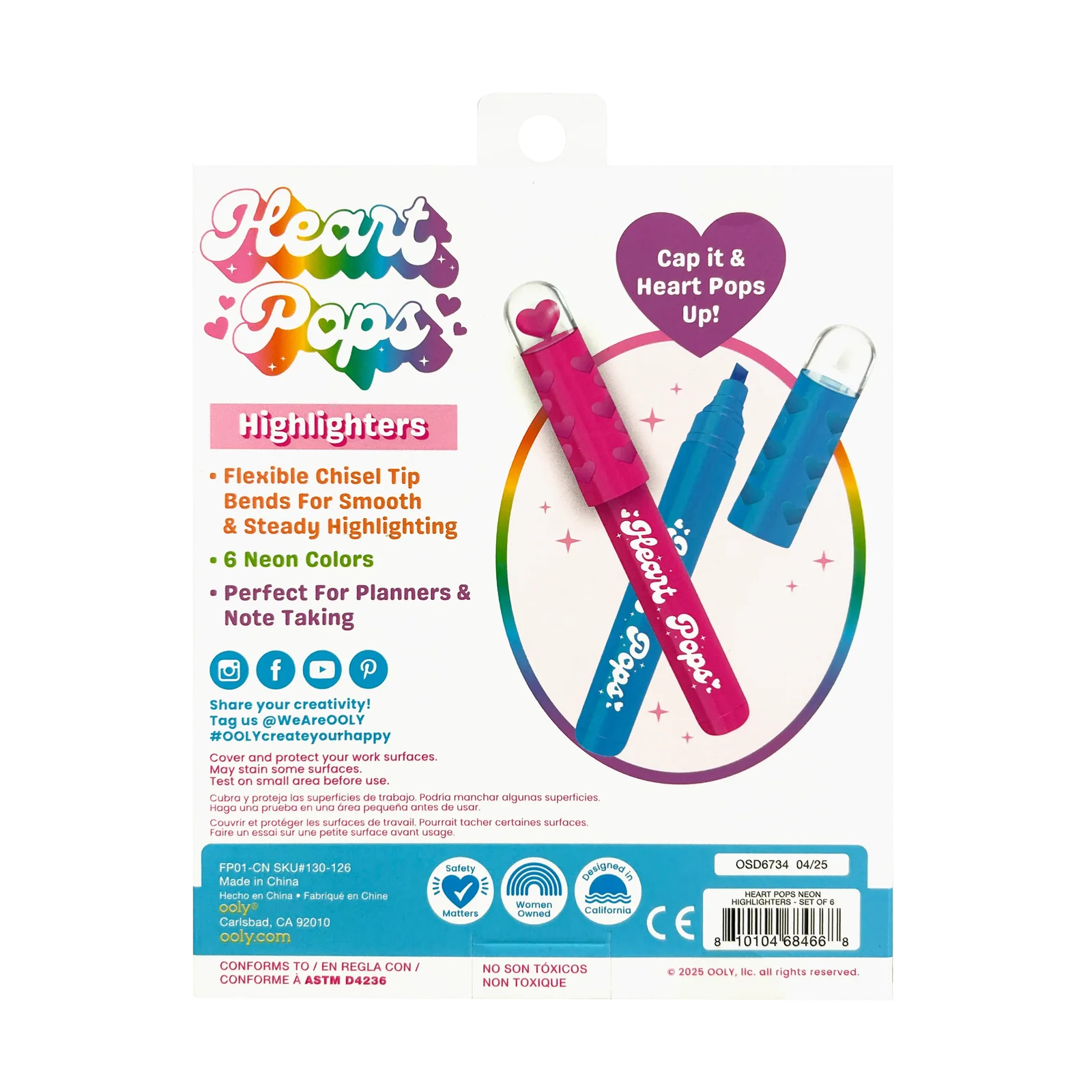 Heart Pops Neon Highlighters - Set of 6 | OOLY