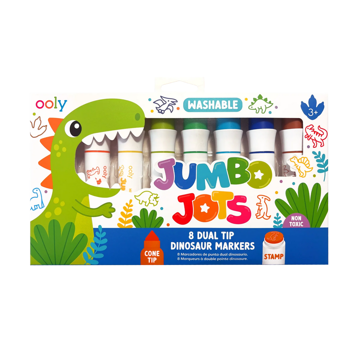 Jumbo Jots - 8 Dual Tip Dinosaur Markers | OOLY