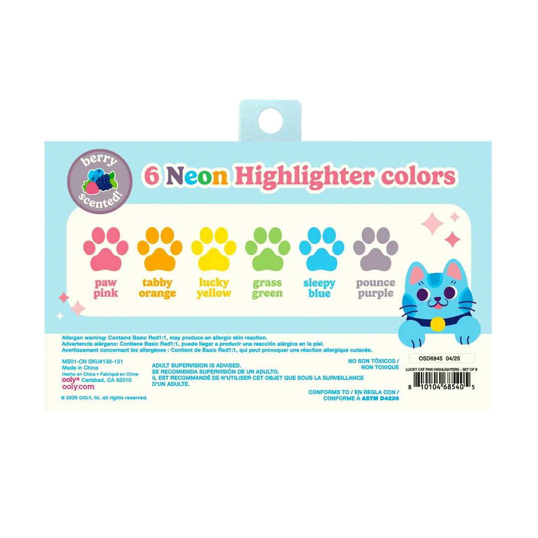 Lucky Cat Paw Scented Neon Highlighters - Set of 6 | OOLY