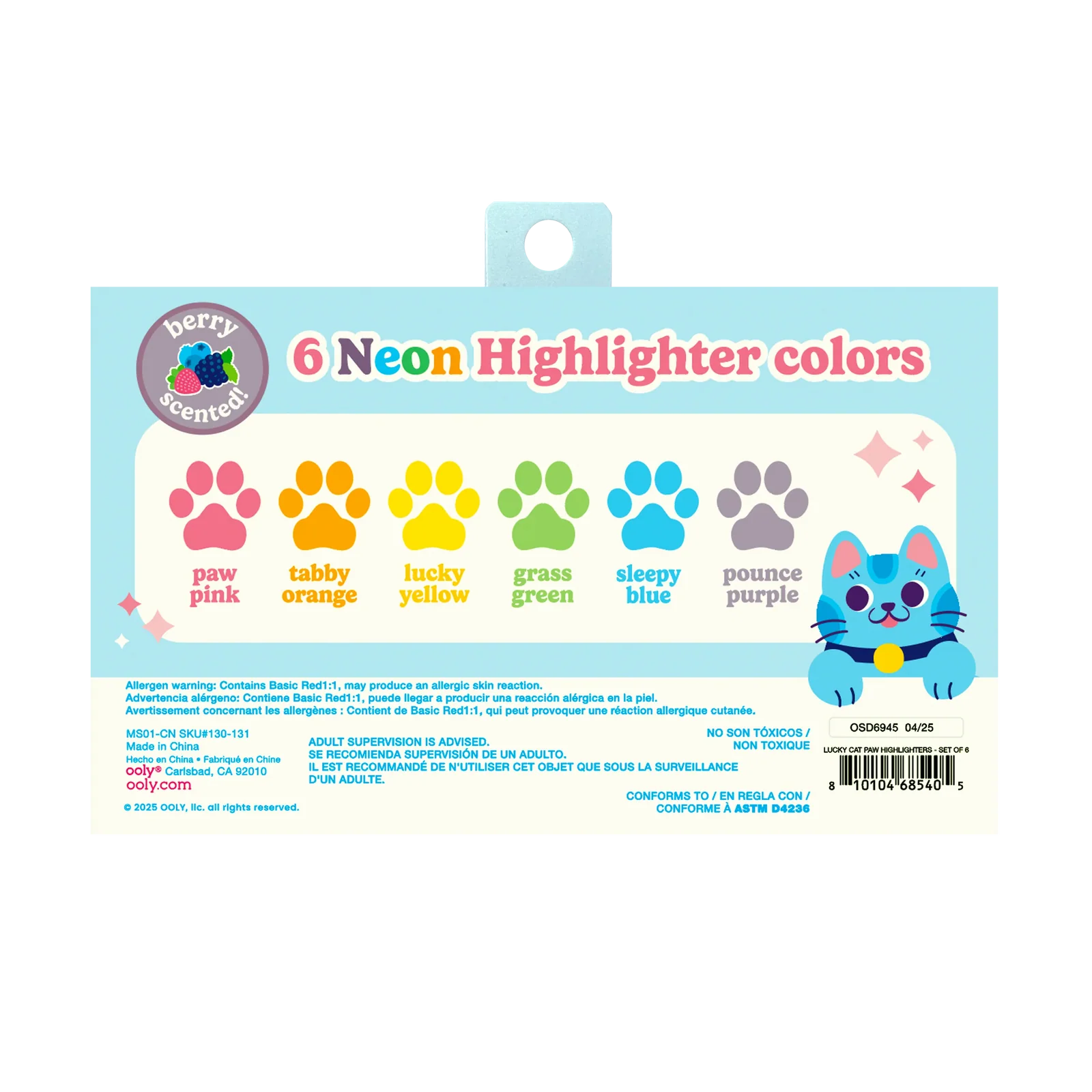 Lucky Cat Paw Scented Neon Highlighters - Set of 6 | OOLY