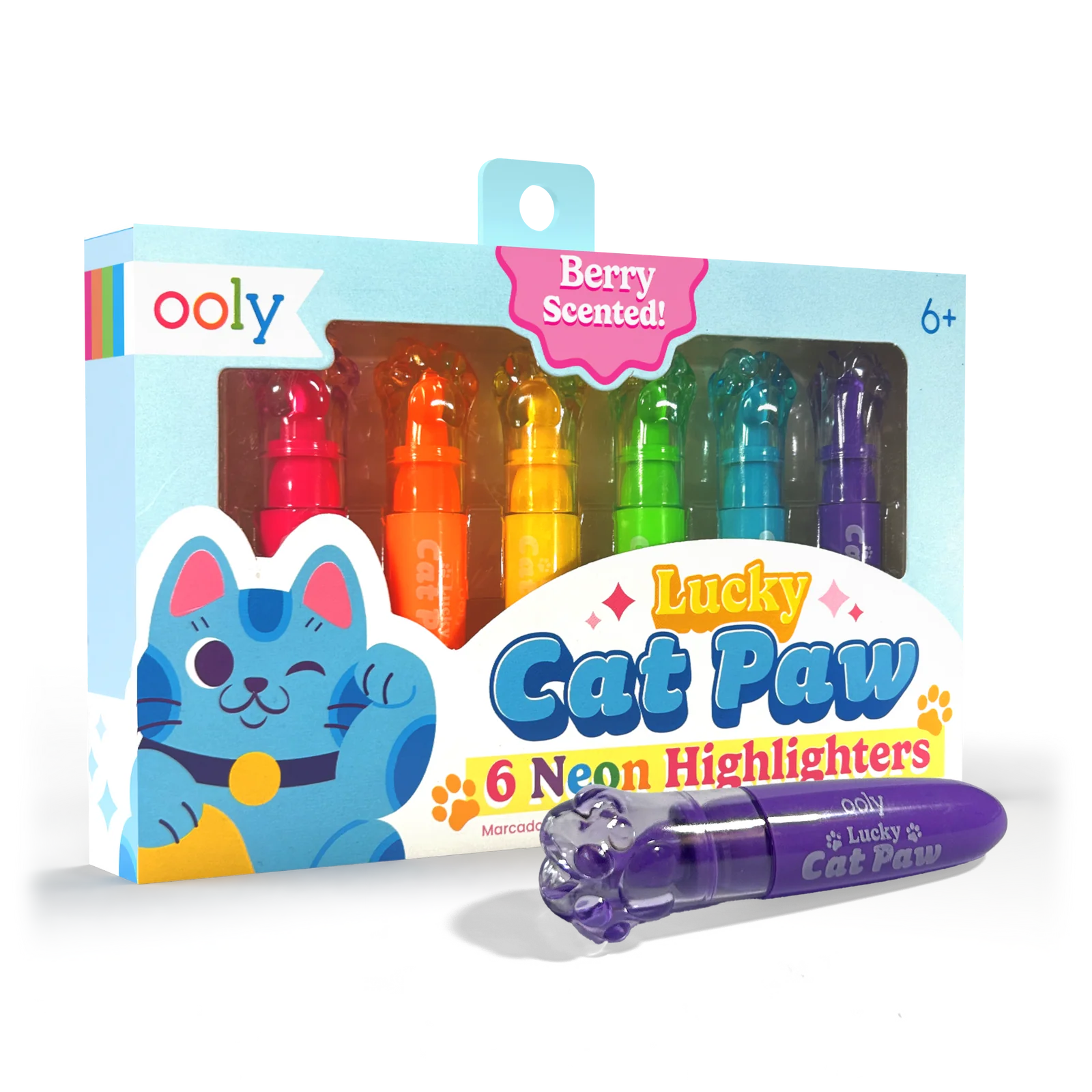 Lucky Cat Paw Scented Neon Highlighters - Set of 6 | OOLY