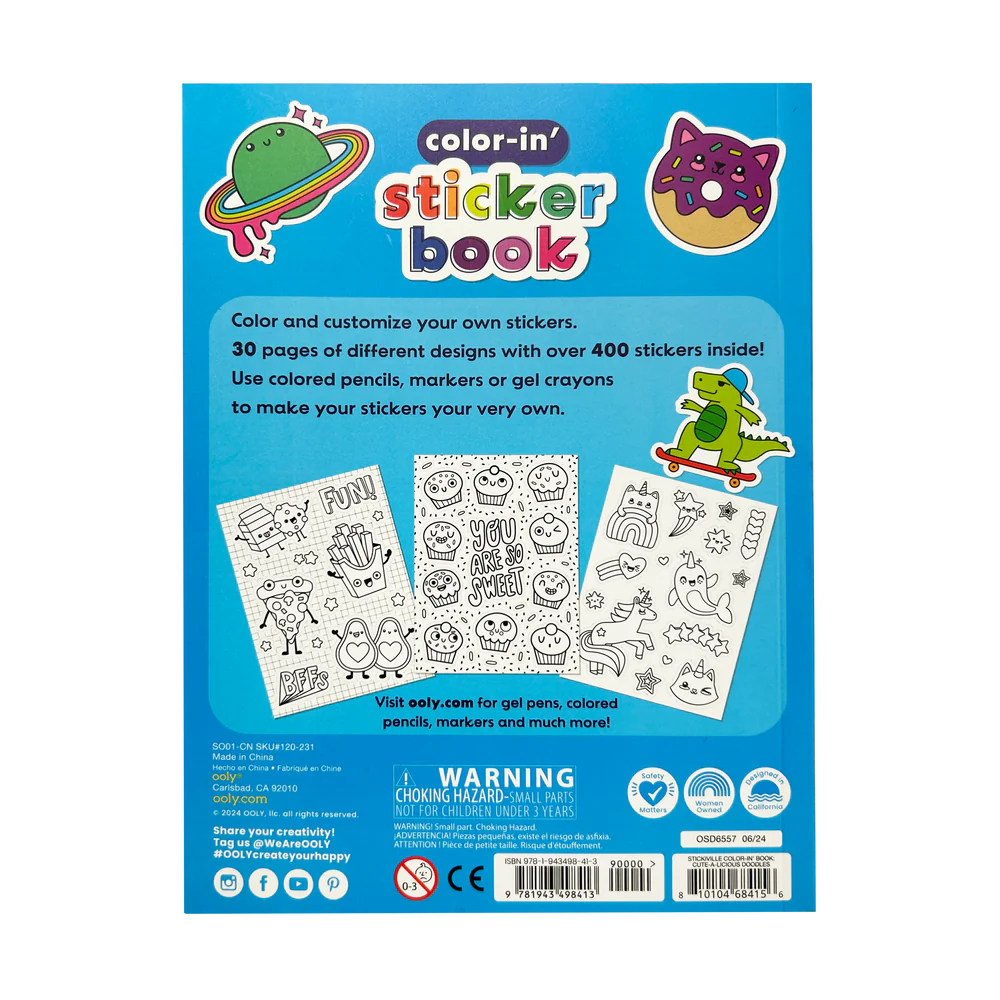 Stickiville Color-In’ Sticker Book: Cute-A-Licious Doodles | OOLY